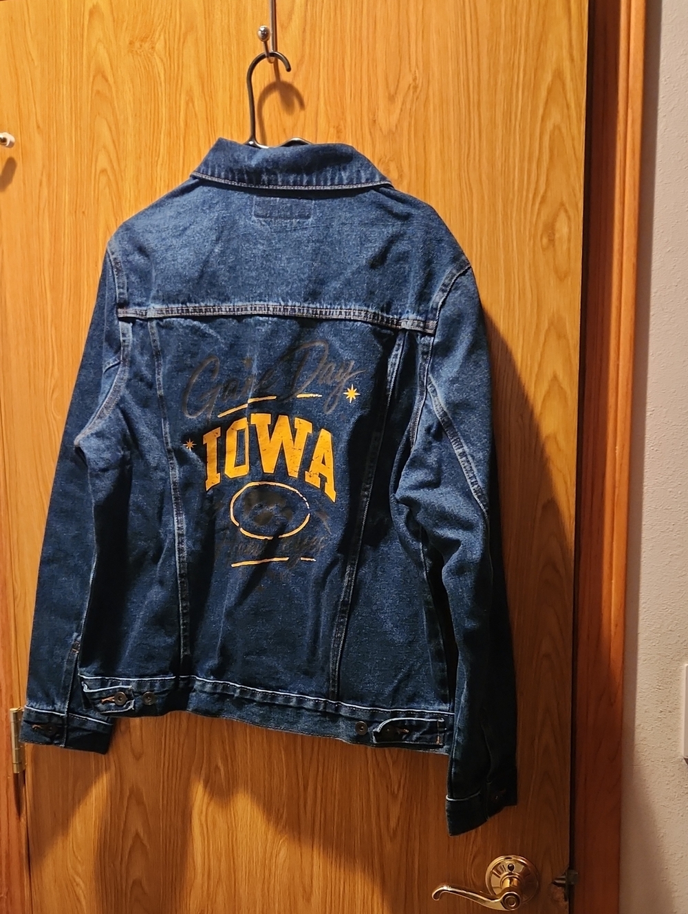 Iowa Game Day Graphic Denim Jacket - Blue with Yellow Script